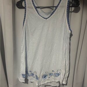 Embroidered White and Blue Women's Top